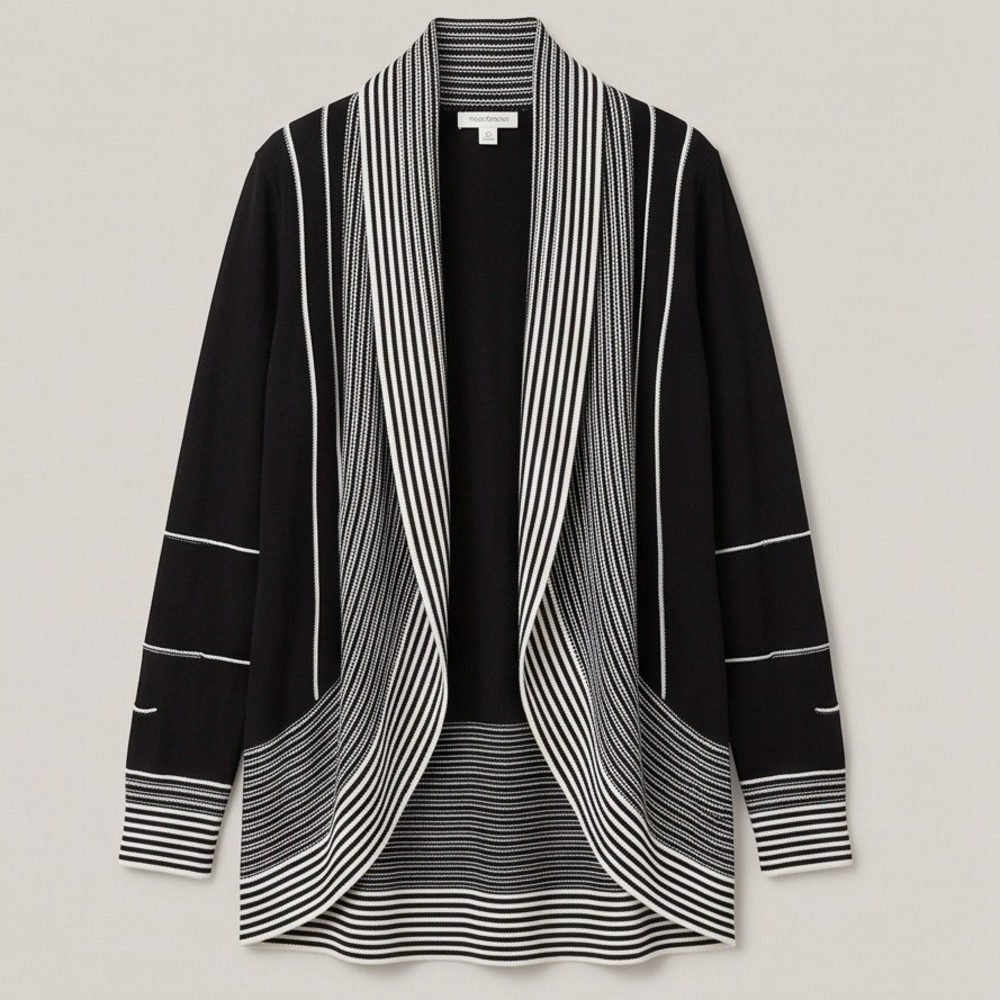 Avenue Black 14/16 Black White Striped Open Front Cardigan Sweater Plus Size XL
